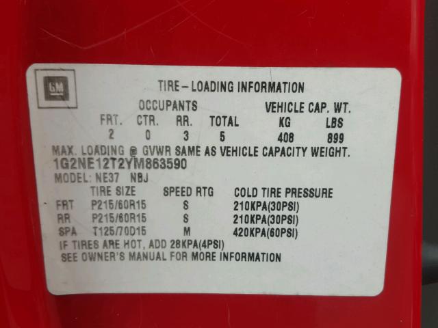 1G2NE12T2YM863590 - 2000 PONTIAC GRAND AM S RED photo 10