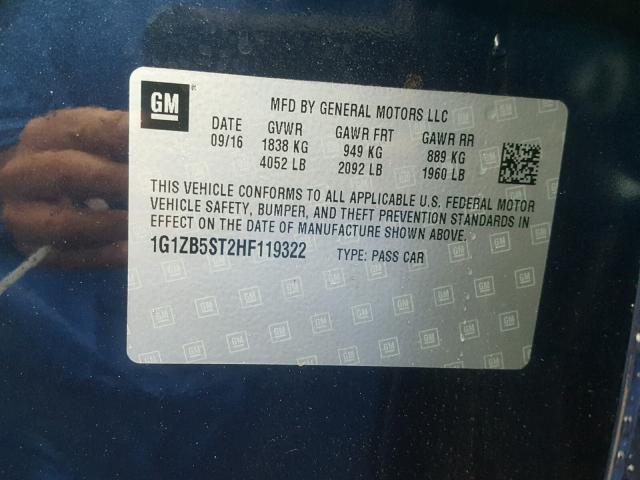 1G1ZB5ST2HF119322 - 2017 CHEVROLET MALIBU LS BLUE photo 10