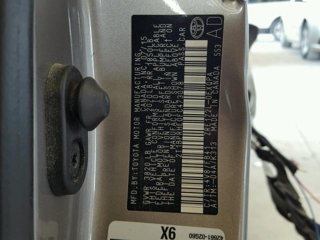 2T1BPRHE0FC473078 - 2015 TOYOTA COROLLA EC 银色 照片 10