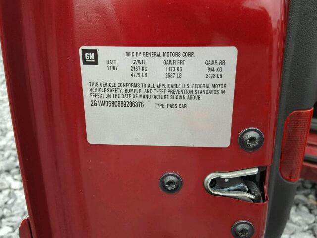 2G1WD58C889286376 - 2008 CHEVROLET IMPALA SUP 栗色 照片 10