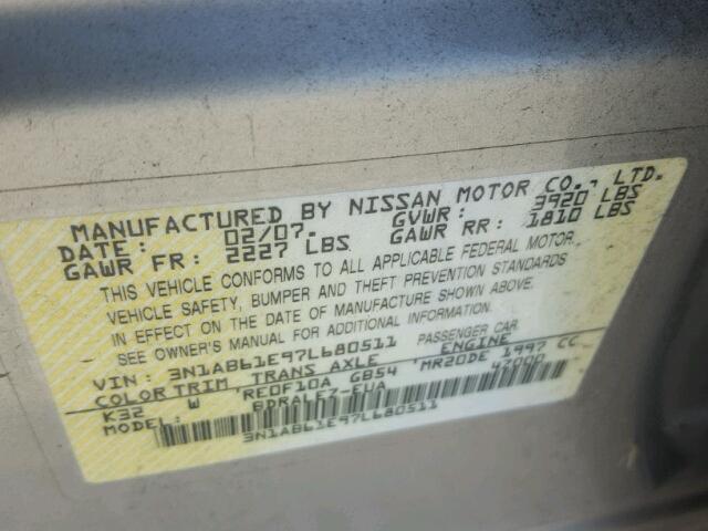 3N1AB61E97L680511 - 2007 NISSAN SENTRA 2.0 TAN photo 10