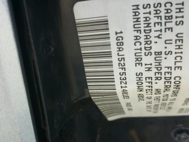 1G8AJ52F53Z140183 - 2003 SATURN ION LEVEL GRAY photo 10