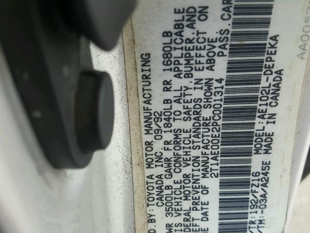 2T1AE00E2PC001314 - 1993 TOYOTA COROLLA LE 银色 照片 10