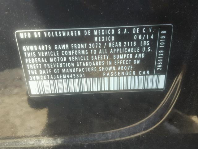 3VW2K7AJ4EM445801 - 2014 VOLKSWAGEN JETTA BASE Սև լուսանկար 10