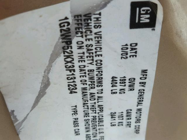 1G2WP52KX3F131234 - 2003 PONTIAC GRAND PRIX GOLD photo 10