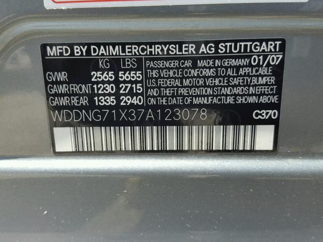 WDDNG71X37A123078 - 2007 MERCEDES-BENZ S 550 GRAY photo 10