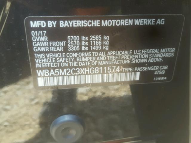 WBA5M2C3XHG811574 - 2017 BMW 535 IGT BLACK photo 10