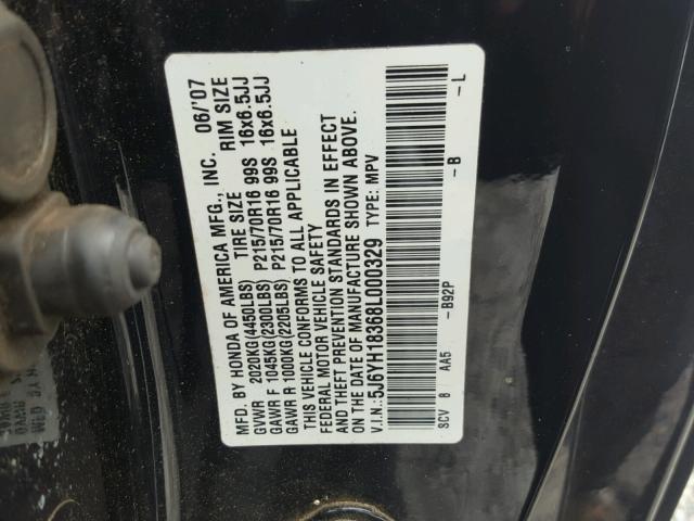 5J6YH18368L000329 - 2008 HONDA ELEMENT LX BLACK photo 10