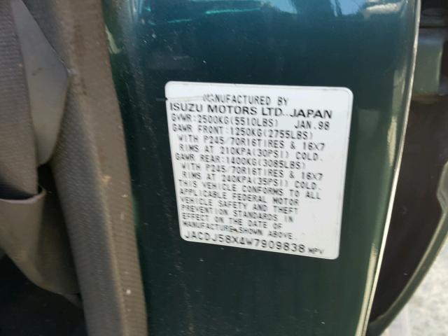 JACDJ58X4W7909838 - 1998 ISUZU TROOPER S GREEN photo 10