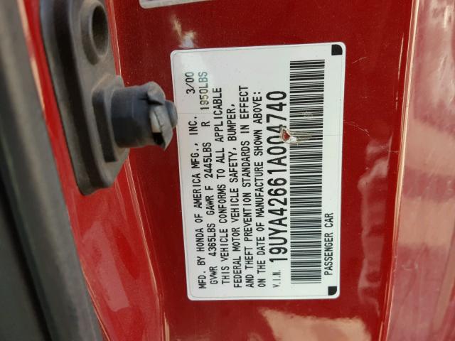 19UYA42661A004740 - 2001 ACURA 3.2CL TYPE RED photo 10