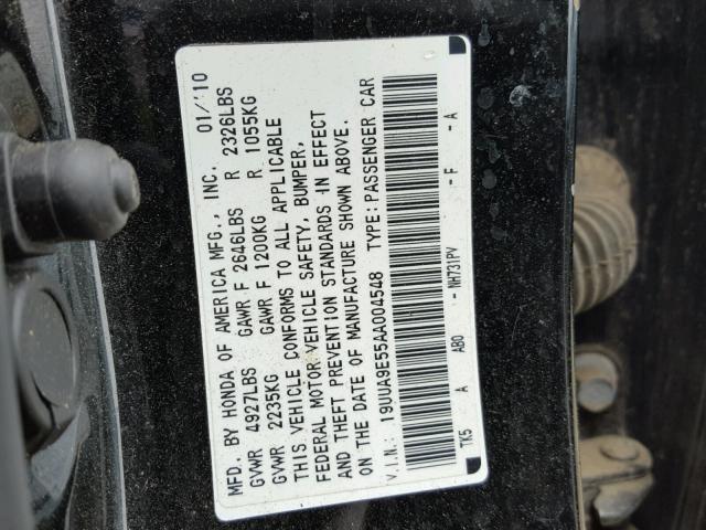 19UUA9E55AA004548 - 2010 ACURA TL BLACK photo 10