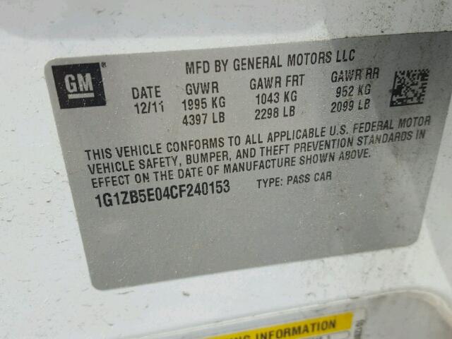 1G1ZB5E04CF240153 - 2012 CHEVROLET MALIBU LS Ağ foto 10