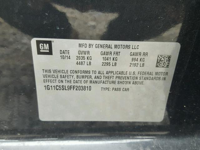 1G11C5SL9FF203810 - 2015 CHEVROLET MALIBU 1LT GRAY photo 10