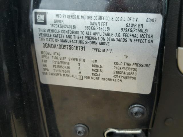 3GNDA13D57S616791 - 2007 CHEVROLET HHR LS შავი ფოტო 10