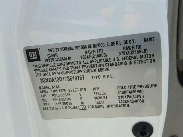 3GNDA13D17S619767 - 2007 CHEVROLET HHR LS თეთრი ფოტო 10