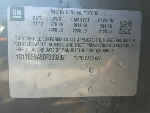 1G11B5SA5DF228282 - 2013 CHEVROLET MALIBU LS ნაცრისფერი ფოტო 10