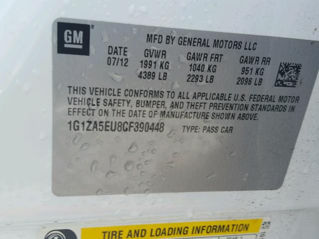 1G1ZA5EU8CF390448 - 2012 CHEVROLET MALIBU LS 白色 照片 10