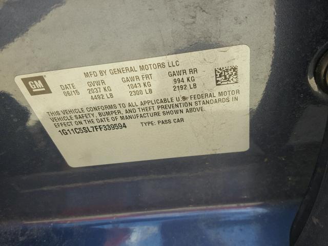 1G11C5SL7FF339594 - 2015 CHEVROLET MALIBU 1LT 蓝色 照片 10