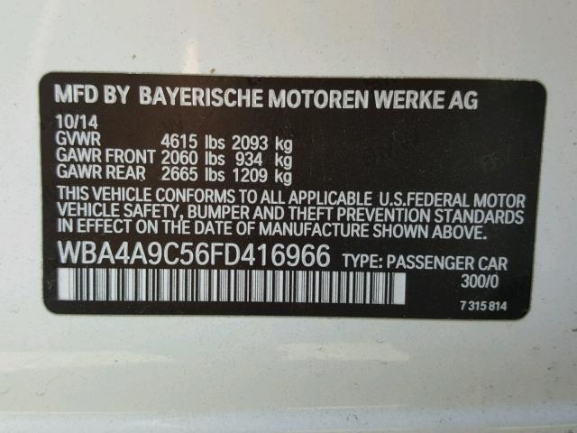WBA4A9C56FD416966 - 2015 BMW 428 I WHITE photo 10