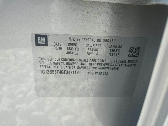 1G1ZB5ST4GF347112 - 2016 CHEVROLET MALIBU LS Gümüş foto 10