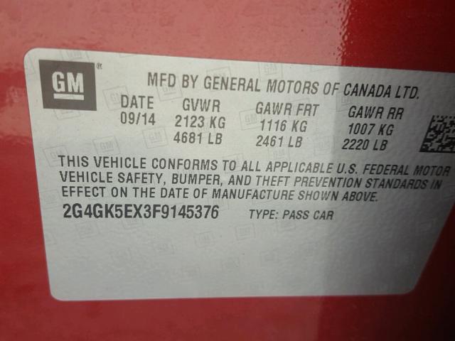 2G4GK5EX3F9145376 - 2015 BUICK REGAL RED photo 10