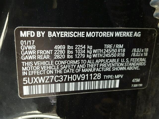5UXWZ7C37H0V91128 - 2017 BMW X3 SDRIVE2 BLACK photo 10