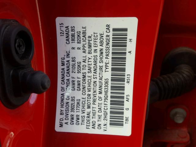 2HGFC1F79GH633065 - 2016 HONDA CIVIC EXL 红色 照片 10