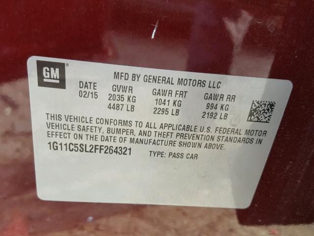 1G11C5SL2FF264321 - 2015 CHEVROLET MALIBU 1LT ბურგუნდია ფოტო 10