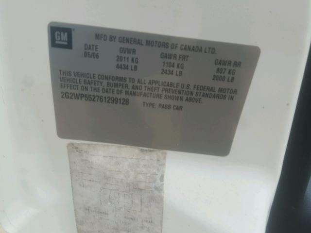 2G2WP552761299128 - 2006 PONTIAC GRAND PRIX WHITE photo 10