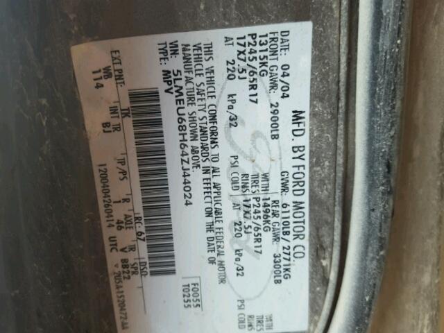 5LMEU68H64ZJ44024 - 2004 LINCOLN AVIATOR 灰色 照片 10