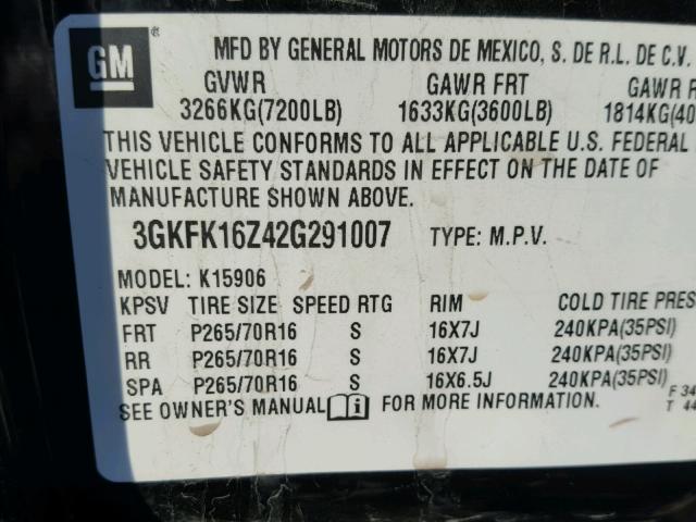 3GKFK16Z42G291007 - 2002 GMC YUKON XL K BLACK photo 10