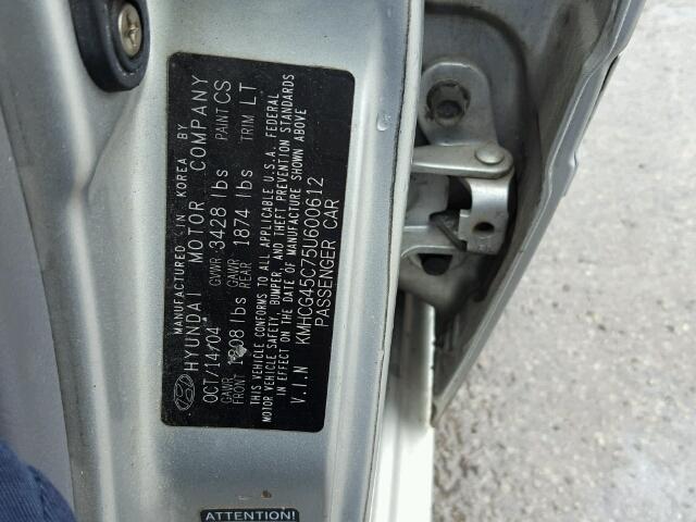 KMHCG45C75U600612 - 2005 HYUNDAI ACCENT GL GRAY photo 10