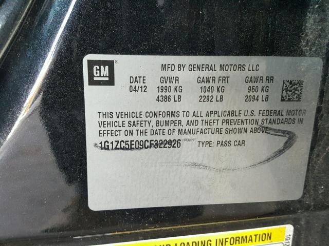 1G1ZC5E09CF322926 - 2012 CHEVROLET MALIBU 1LT შავი ფოტო 10