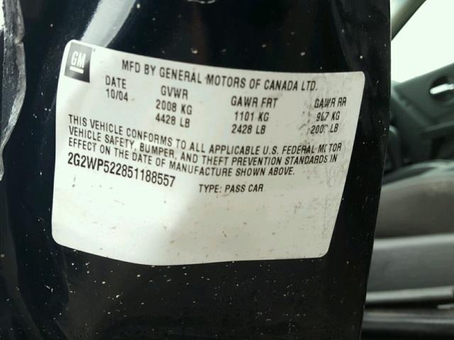 2G2WP522851188557 - 2005 PONTIAC GRAND PRIX BLACK photo 10