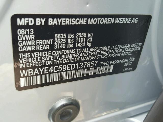 WBAYE4C59ED137857 - 2014 BMW 740 LI SILVER photo 10