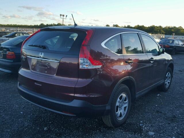 5J6RM3H39CL015251 - 2012 HONDA CR-V LX BURGUNDY photo 4