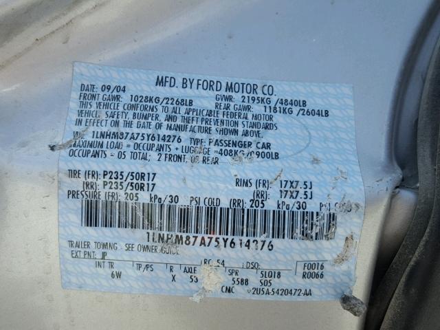 1LNHM87A75Y614276 - 2005 LINCOLN LS 银色 照片 10