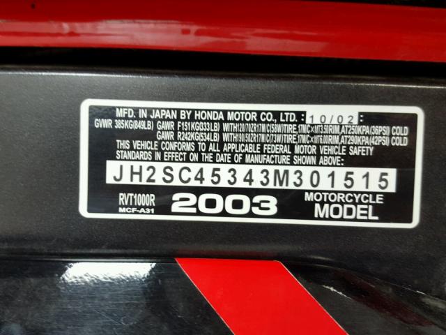 JH2SC45343M301515 - 2003 HONDA RVT1000 R RED photo 20