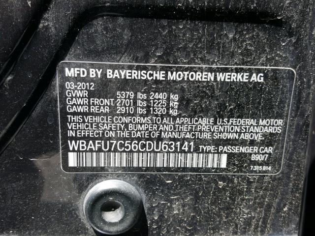 WBAFU7C56CDU63141 - 2012 BMW 535 XI CHARCOAL photo 10