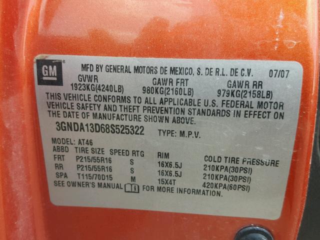 3GNDA13D68S525322 - 2008 CHEVROLET HHR LS ORANGE photo 10