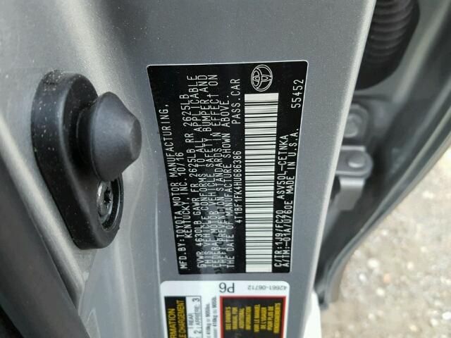 4T1BF1FK4HU686386 - 2017 TOYOTA CAMRY LE ვერცხლისფერი ფოტო 10