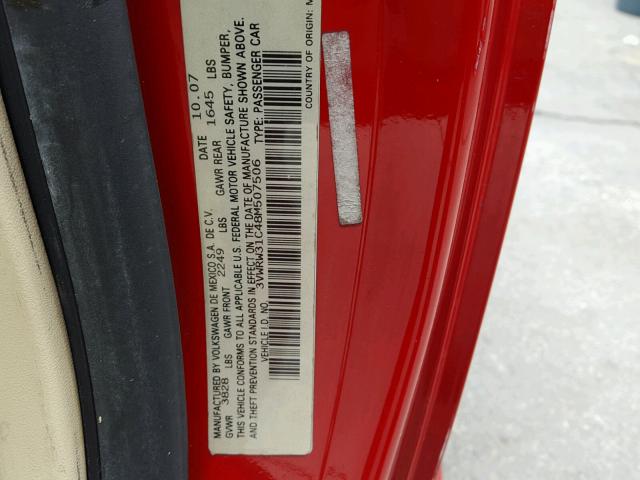 3VWRW31C48M507506 - 2008 VOLKSWAGEN NEW BEETLE 红色 照片 10