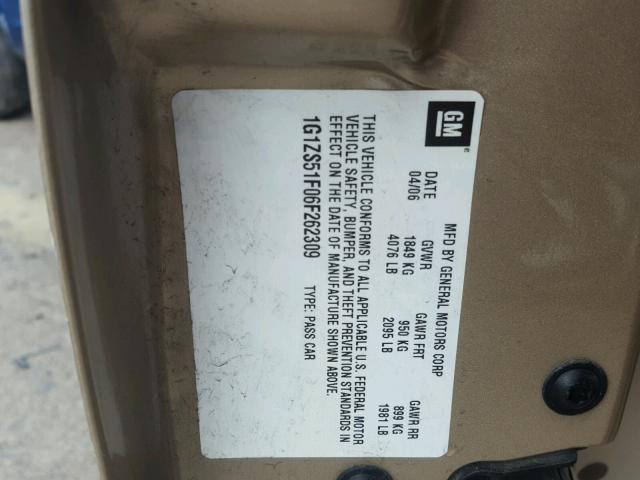 1G1ZS51F06F262309 - 2006 CHEVROLET MALIBU LS GOLD photo 10