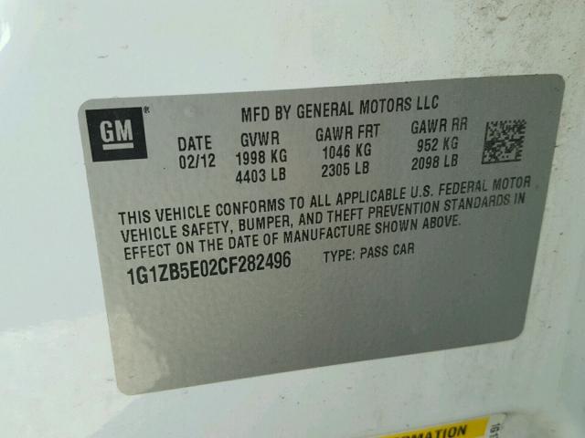 1G1ZB5E02CF282496 - 2012 CHEVROLET MALIBU LS WHITE photo 10