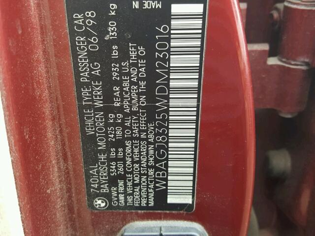 WBAGJ8325WDM23016 - 1998 BMW 740 IL RED photo 10