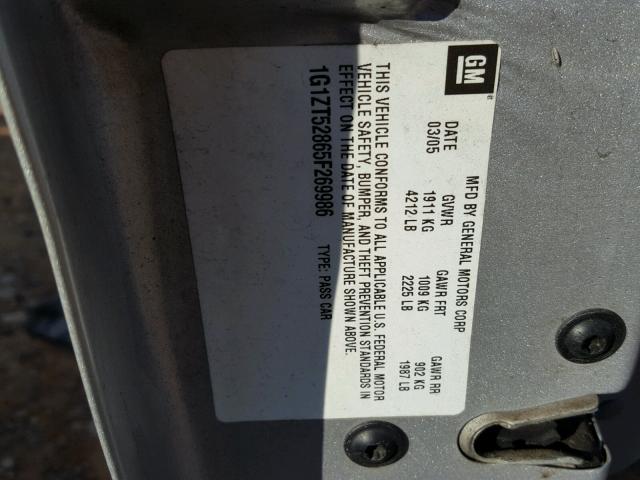 1G1ZT52865F269986 - 2005 CHEVROLET MALIBU LS SILVER photo 10