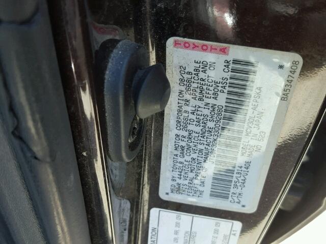 JTDBF32K330092880 - 2003 TOYOTA CAMRY BROWN photo 10