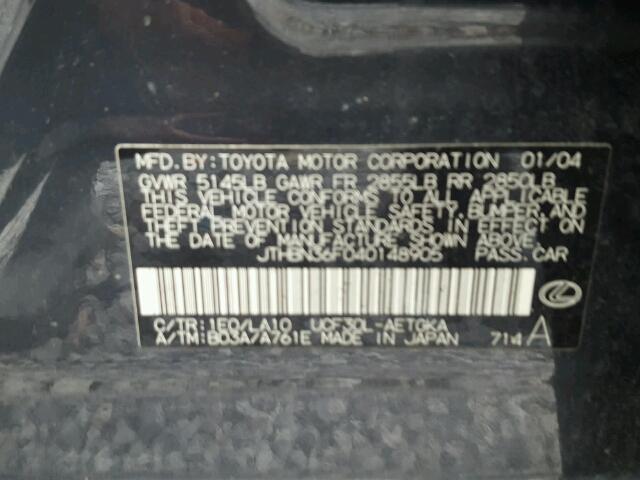 JTHBN36F040148905 - 2004 LEXUS LS 430 CHARCOAL photo 10