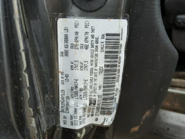 3D7KA28D14G172165 - 2004 DODGE RAM 2500 S GRAY photo 10