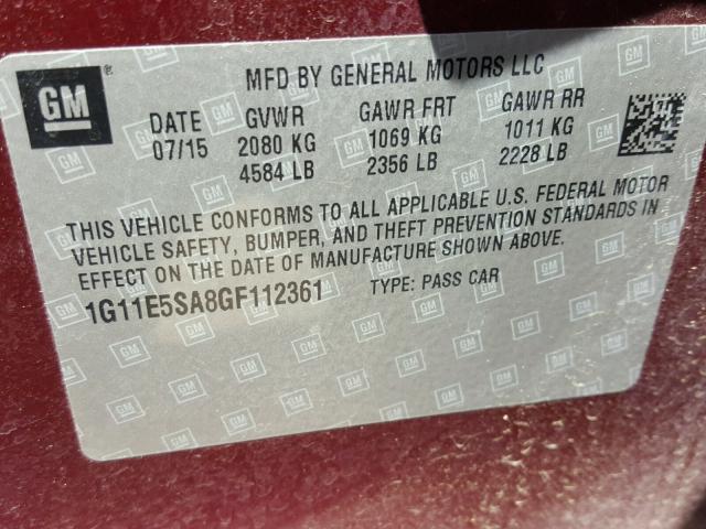 1G11E5SA8GF112361 - 2016 CHEVROLET MALIBU LIM BURGUNDY photo 10